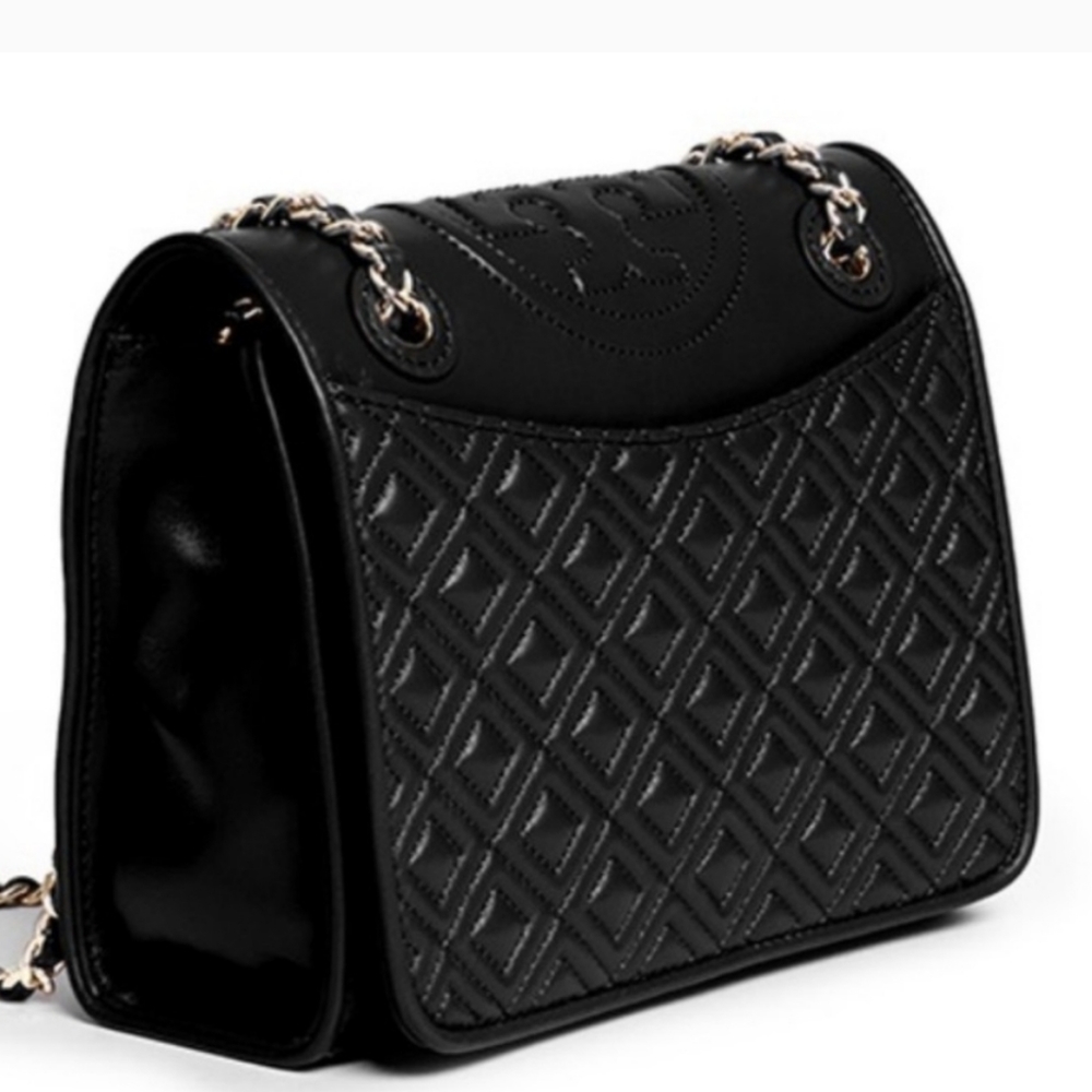 Tory Burch Medium Black Leather Fleming Convertible Shoulder / Crossbody Bag